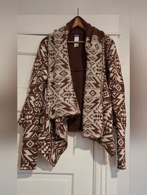 Patagonia Pine Mountain Wrap Cardigan Lambswool Brown And Cream Women's Medium